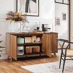 Fluted Sideboard Buffet Cabinet with Storage, Modern Storage Cabinet with 3 Doors, Wood Credenza Buffet Sideboards, Console Table for Kitchen Dining Living Room Entryway (Walnut)