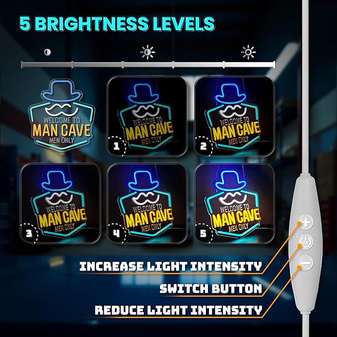 Man Cave Neon Sign, Gentleman Neon Signs for Wall Decor, Dimmable Acrylic Neon Lights for Man Cave Gamer Room Bedroom Bar Pub Party Decorations