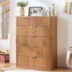 LEYAOYAO Fluted 6 Drawers Dresser for Bedroom, 42" Tall Modern Chest of Drawers with Metal Handle, Curved Profile Design,Brown Wood Drawer Organizer for Bedroom, Living Room, Hallway, Entryway