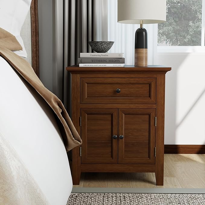 Harvin Nightstand, Solid Wood End Table with Drawer & Door, Timeless Classic Large Side Table for Bedroom, Living Room or Home Offices