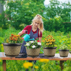 4 Pack 12 Inch Plant Pots,Large-Plant-Flower-Planters-Plastic, Flower Pots Outdoor Indoor with Drainage Holes & Trays, Retro Antique Imitation Decorative Garden Sets for Houseplants