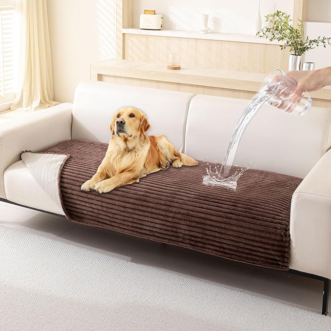 HAOMAIJIA Waterproof Couch Cover for Dogs Washable,Faux Fur Pet Couch Covers for Sofa,Soft Dog Bed Cover Non-Slip Couch Covers for 3 Cushion Couch Sofa Pet Friendly (Brown, 35" x 95" 1 Pack)