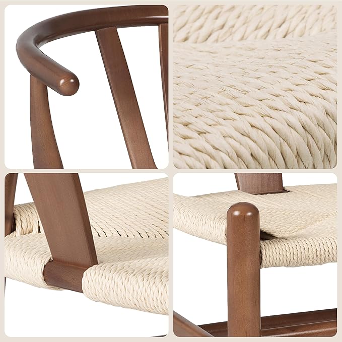 POLY & BARK Weave Dining Chair – Mid-Century Modern Wishbone Dining Chair with Arms, Solid Wood Frame, Indoor Use – Walnut – Single - Ideal for Dining Room, Kitchen or Stylish Accent Setting