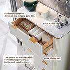 T4TREAM Fluted 5 Drawers Dresser for Bedroom, 48" Tall Modern Dresser Chest of Drawers, Gold Accents, Fluted Fronts, Wood Storage Dressers Organizer for Bedroom, Living Room, Off White