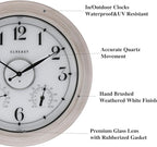 CLXEAST 18 Inch Illuminated Outdoor Clock with AI Smart Sensor, Large Farmhouse Wall Clock with Temperature & Humidity,Weathered White Finish,Unique House Warming Gifts