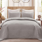 Exclusivo Mezcla Reversible Full Queen Quilt Bedding Set with Pillow Shams, Lightweight Quilts Queen Size, Soft Bedspreads Bed Coverlets for All Seasons - (Light Grey, 90"x96")