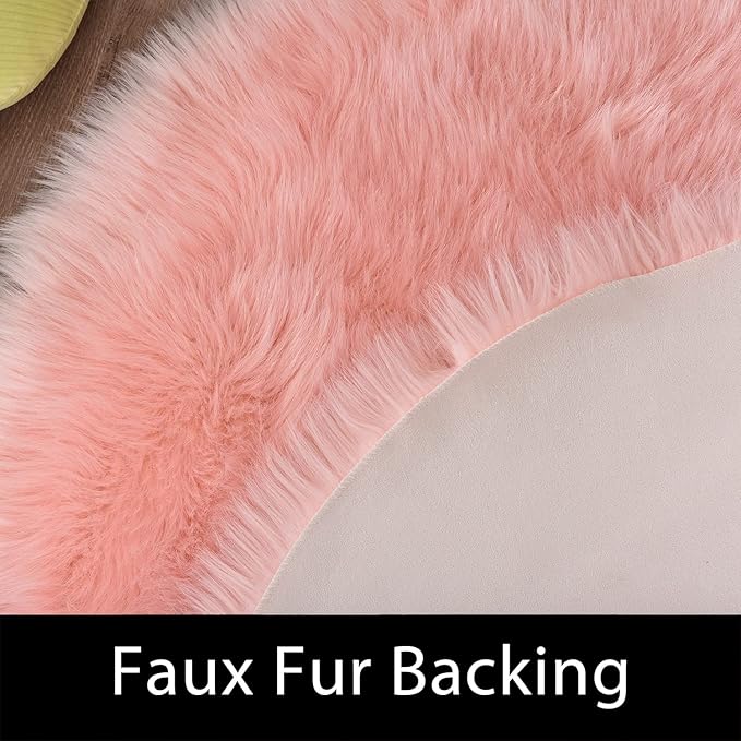 Latepis Round Pink Rug 5ft Faux Fur Sheepskin Circle Rug for Living Room Fuzzy Rugs for Teen Girls Bedroom Teen Room Dorm Cute Room Décor