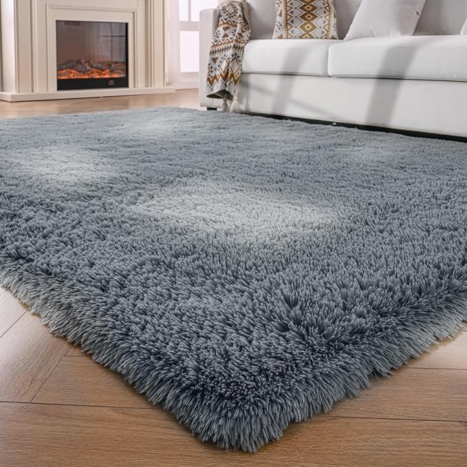 Shag Rugs 8x10 Living Room: Shag Area Rug for Bedroom - Gray Large Fluffy Soft Carpet (Grey, 8x10 Feet)…