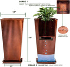 22in Vintage Handmade Metal Vertical Lines Copper Tapered Planters,Planter Box with Drainage Holes and Saucer -Set of 2, Galvanized Steel Planter for Indoor/Outdoor/Porch/Garden