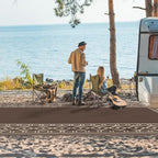 GENIMO Outdoor Rug Waterproof for Patio, 10'x14' Foldable Reversible Plastic Straw Carpet for Travel Trailers, Outside Area Mat for Rv, Deck, Picnic, Porch, Camper, Balcony, Beach, Coffee & Beige