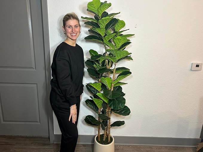 GarveeHome 6 ft Faux Fiddle Leaf Fig Tree with White Pot, Faux Trees with Artificial Plants 74 Fiddle Leaves Greenery - Lifelike Fake Tree for Home Office Store Room Decor Indoor Outdoor