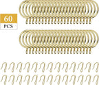 Hotop 30 Pcs Metal Drapery Curtain Rings 0.98/1.26/1.65 inch Interior Diameter and 30 Pcs Hanging Curtain Drapery Pin Hooks for Window Door Shower(25 mm,Gold)