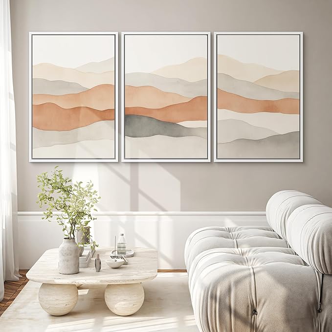 SIGNWIN Framed Canvas Print Wall Art Neutral Earth Tone Landscape Minimalist Mountain Silhouette Photography Modern Art Minimalist Black and White for Living Room, Bedroom, Office - 24"x36"x3 White