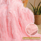 XeGe Fluffy Faux Fur Throw, Pink Luxurious 50x60 Shaggy Blanket, Warm Soft Fuzzy Couch Throw for Girls, Furry Lap Blanket for Sofa Bed Office Lightweight, Pink