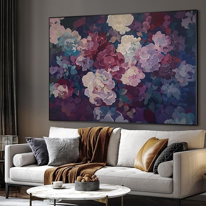 SIGNWIN 46"x60" Extra Large Framed Wall Art Bold Peony Bloom in Colorful Impressionist Style, Lush Floral for Home Living Room Bedroom Decor (Frame Assembly Required)