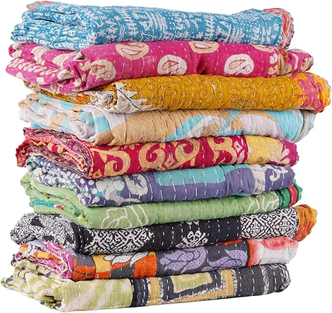Vintage Kantha Quilts Handmade Old Saree Made gudari Boho Bedding Throw Blanket Bedspread Rally