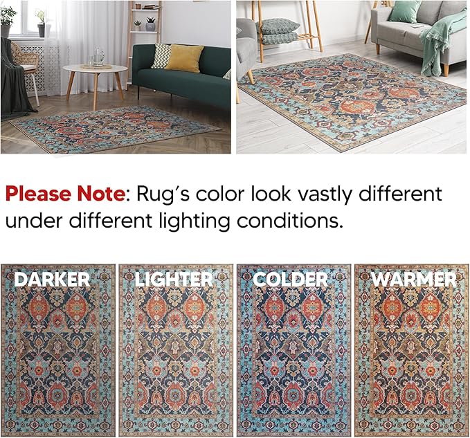 Keen Home Design 3x5 Rug - Machine Washable Entry Rug with Non-Slip Backing, Ideal for Enteryway, Kitchen, Bathroom, Laundry Room - Vintage, Easy Clean, Durable, Low Pile Rug - (3' x 5')