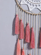 Artilady Macrame Dream Catchers for Bedroom - Tassel Wall Hanging Handmade Dreamcatchers Home Decor with Tassel Feather Ornament Craft Blessing Gift (Pink)