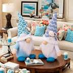 Summer Gnomes Decorations, Beach Gnome Plush Decor for Home Ocean Day Gnomes Tiered Tray Decor Handmade Tomte Swedish Nisse Scandinavian Elf Dwarf,Birthday Gnome Gifts, White