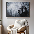ElephantStock Boxing Gloves Wall Art - Horizontal Framed Canvas - 1-Piece Living Room Wall Decor - Photography Sports Canvas Print - Black and Gray Decor for Wall - 37" X 25"
