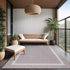 Bordered Outdoor Rug 6x9 Washable Outside Carpet for Indoor Patio Porch Waterproof Easy Cleaning Non Shedding Area Rugs Gray 6 x 9