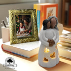 Grandma-Granddaughter Hand-Painted Candle Holder Statue W/Flickering LED Candle | Unique Nana Present Ideas for Christmas, Gigi Grandmother Birthday Gift, Greeting Card Included (Dark)