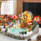 Bdor Christmas Village Lighted Decoration with Carousel, Ferris Wheel, Skaters | 11.4 x 10.4 x 7.7 Inches Animated Holiday Scene with Music & LED Lights for Indoor Home Décor