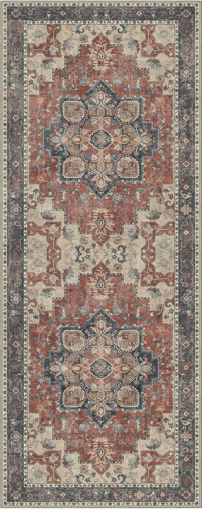 GENIMO 2x12 Runner Rugs for Hallway, Machine Washable Non Slip Vintage Rugs, Low Pile Lightweight Soft Print Rug for enrtyway, Corridor, Home Office, Kitchen, Bordeaux