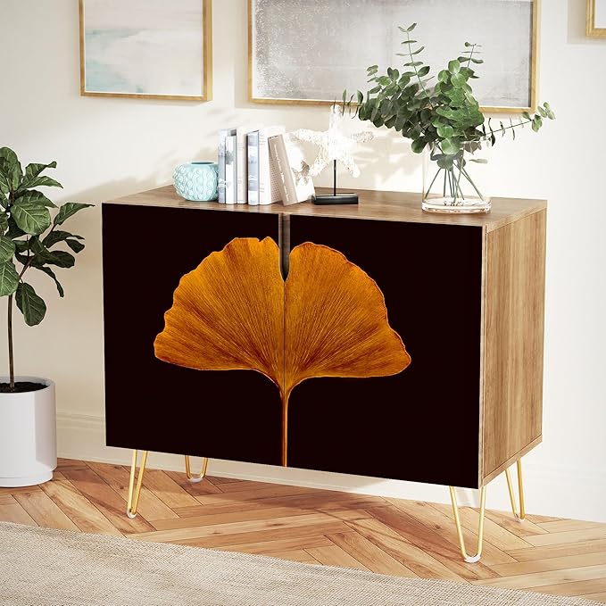SIGNWIN Sideboard Buffet Cabinet, Kitchen Storage Cabinet with 2 Doors, Brown Clover Leaf Close Up, Cupboard Console Table for Dining Room - 35" L x 18" W x 29" H