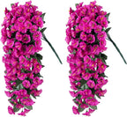 Artificial Faux Flowers Plants for Outdoor Outside Spring Summer Decoration, 2 PCS Fake Silk Fuchsia UV Resistant Realistic Morning Glory Long Trailing Vines for Hanging Planter Porch Patio Decor