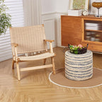 Wimarsbon 18'' Ottoman Pouf, Natural Braided Poof, Rustic Handweave Lounge Pouffe, Boho Footrest Stool for Bedroom, Accent Table for Living Room (Blue Corn Husk)