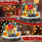 Christmas Village House Musical Christmas Collectible Buildings Camper Bonfire Train Rotation with LED Lights Vacation Village with USB Indoor Figurines Indoor Tabletop Decoration Xmas Decor