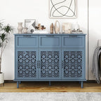 Sideboard Buffet Cabinet with Storage - Modern 3 Door 3 Drawer Farmhouse Wood Credenza for Living Room, Dining Room (Blue)