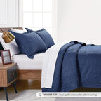 Love's cabin King Size Quilt Set Navy Blue Bedspreads - Soft Bed Summer Lightweight Bedspread Comforter - Modern Style Coin Pattern Coverlet for All Season - 3 Pieces (1 Quilt, 2 Pillow Shams)