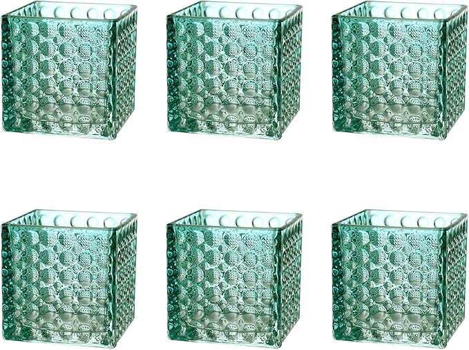 Square Vases Set of 6, 4" x 4" x 4" Square Glass Vases for Flowers, Green Flower Vase for Centerpieces, Small Bubble Vase for Wedding, Party, Home, Office, Parties, Events