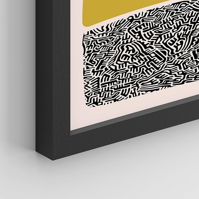 SIGNWIN Framed Mid-Century Modern 1980s Geometric Wall Art, Set of 4 Color Blocks Wall Decor Prints, Nature Wilderness Wall Décor for Living Room, Bedroom - 12"x16" Black