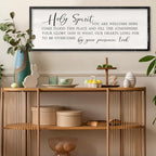 Holy Spirit You are Welcome Here Wall Decor Art 40x15 Inch Large Christian Song Bible Verse Plaque Wood Framed Sign Living Room Scripture Quote Religious For Office Wall Hanging (Black)