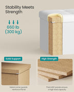 SONGMICS MAZIE Collection - 30 Inches Folding Storage Ottoman Bench, Ottoman with Storage, Foot Rest Stool, Load 660 lb, for Living Room, Synthetic Leather, White ULSF106