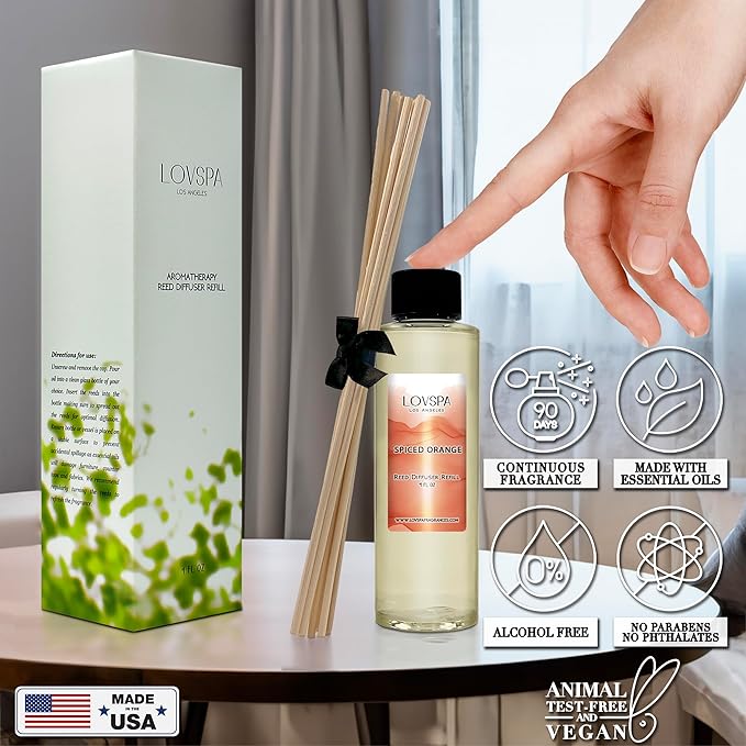 LOVSPA Spiced Orange Diffuser Oil - Holiday Essential Oils for Diffuser Refill & Air Freshener Room Spray - Long-Lasting & Natural Home Fragrance, Scented Oil for Diffusers, USA Made, 4oz