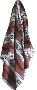Del Mex Classic Mexican Blanket, Large Authentic Woven Falsa Throw (70"x50"), Artisan Southwest Décor for Beach, Yoga, Outdoors (Terracotta)
