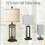 27.5 Tall Farmhouse Table Lamps with USB C + USB A Charge Ports, Rustic Living Room Lamps Set of 2, Black Industrial End Table Lamp for Bedroom Living Room Nightstand (Bronze)