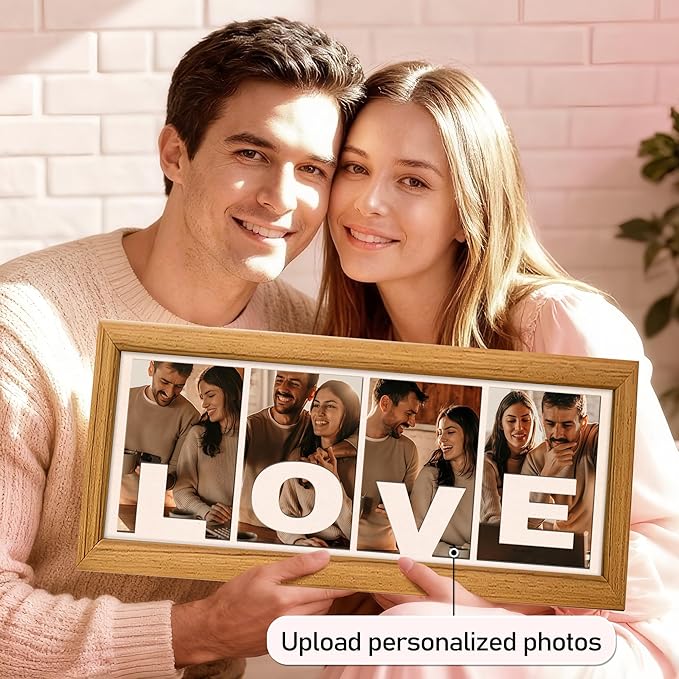 Gifts for Him/Her - Personalized Photo Frame with Love Design, Wall Mount or Tabletop Display, Romantic Gifts for Boyfriend Girlfriend Anniversary Birthday Valentine's