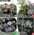 Welcome We Hope You Like Dogs Farmhouse Door Sign for Front Door Porch Decor with Eucalyptus Leaves & Buffalo Bow - Welcome Wreath Sign Hanging for Dogs Lovers Spring Summer Decor Housewarming Gift