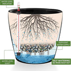 Dexceder 18x17 Self Watering Planter with Wheels Indoor Outdoor, Inner Pot Design, Thickened Large Floor Standing Flower Plant Pot with Water Level Indicator (Black Matte)