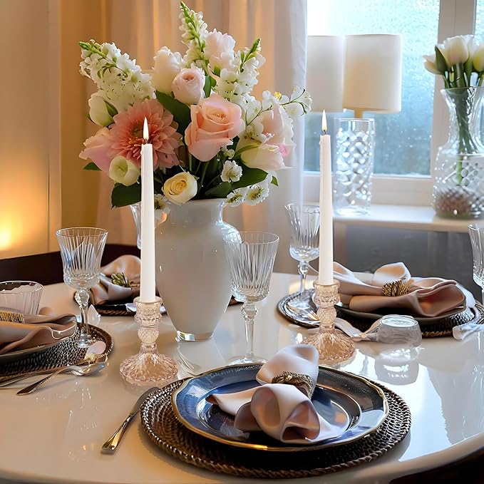 Glass Candlestick Holder,Striped Taper Candle Holders,Set of 6 Candle Stand for Table Centerpieces, Home Decor,Weddings,Festival and Parties (Amber Dimond Pattern)