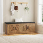 2-Tier Storage Bench, Shoe Bench with Padded Seat Cushion, Entryway Bench with 4 Barn Doors, Adjustable Shelf, 13.8" D x 47.2" W x 17.7" H, for Entryway, Living Room, Bedroom, Rustic Walnut