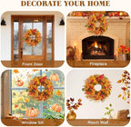 Fall Wreath for Front Door,24" Autumn Front Door Wreath Fall Decorations with Pumpkins Hydrangea Maple Leaves for Porch Window Farmhouse Halloween Thanksgiving Harvest Festival Home Decor