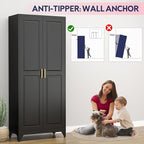 75" Storage Cabinet, Metal Pantry Cabinet, Kitchen Pantry Storage Cabinets with Doors and 4 Shelves, Cabinets for Laundry Room, Living Room, Dinning Room, Assembly Required, Black