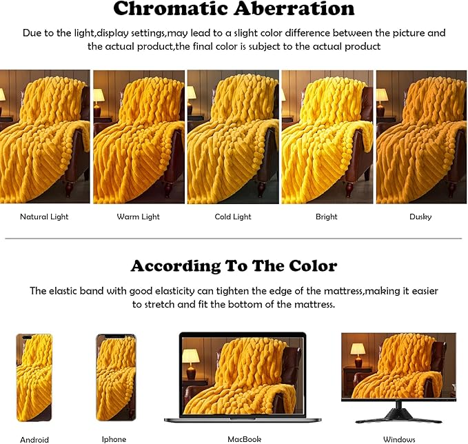 NEWCOSPLAY Faux Fur Throw Blanket Mustard Yellow 3D Ribbed Plush Thick Warm Blanket for Couch Sofa Bed 850GSM (Mustard Yellow Ribbed, Throw(50"x60"))