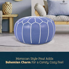 Genuine Leather Round Pouf Cover - Handmade Moroccan Ottoman Footstool, Unstuffed Footrest Under Desk - Boho Decor - Bohemian Living Room, Bedroom, Kids Room - Housewarming Gift & Wedding